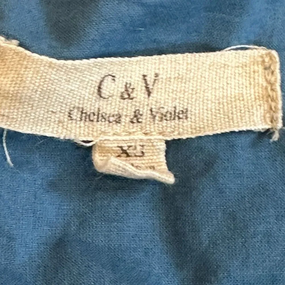 Chelsea & Violet Embroidered Blue Dress with Puffy Sleeves and Tassels